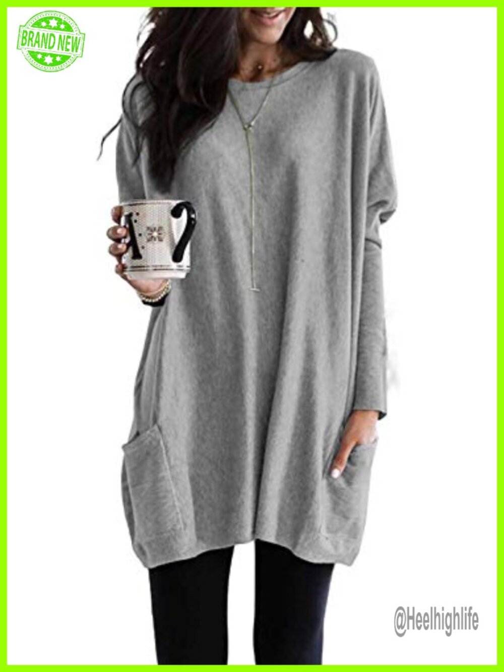 Dokotoo Women's Crew Neck Long Sleeve Tunic Sweatshirt Dress with Pockets